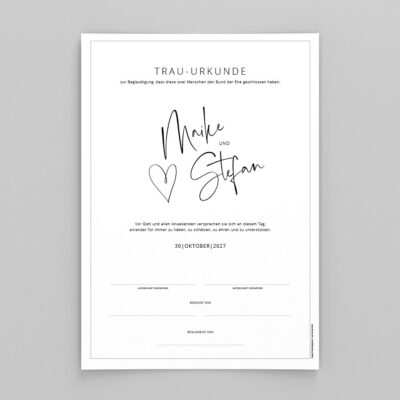 Hochzeitsurkunde Herznamen personalisiert