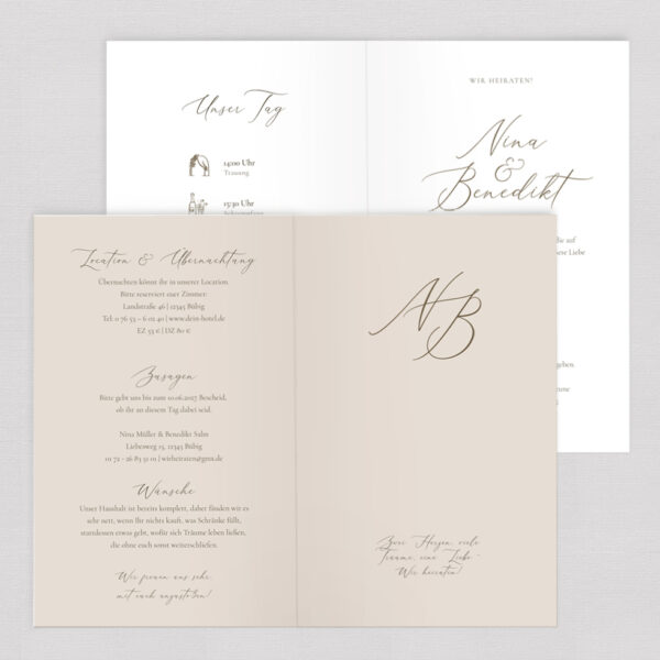 Hochzeitseinladung Monogramm Klappkarte